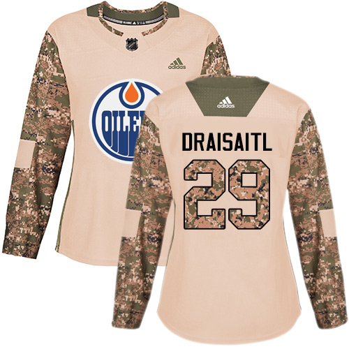 Adidas Oilers #29 Leon Draisaitl Camo Authentic Veterans Day Women's Stitched NHL Jersey - Click Image to Close
